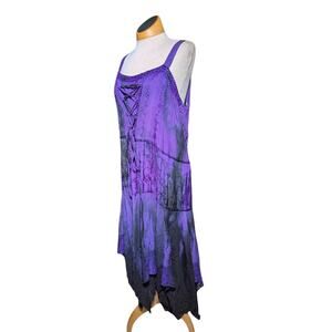 Vtg Y2K L.S.I. Purple Black Lace Up Goth Fairy Renaissance Midi Dress L XL NWT